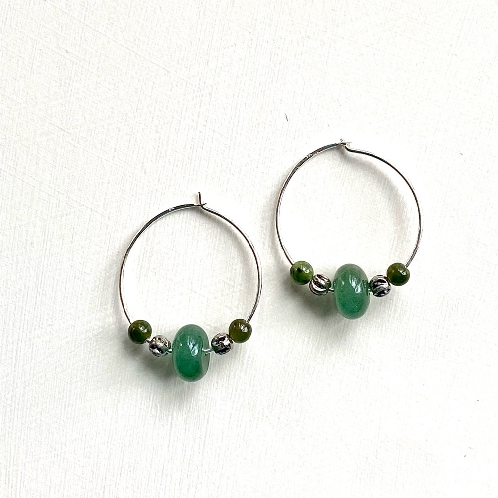 Handcrafted Aventurine and Sterling Silver Hoop Earrings